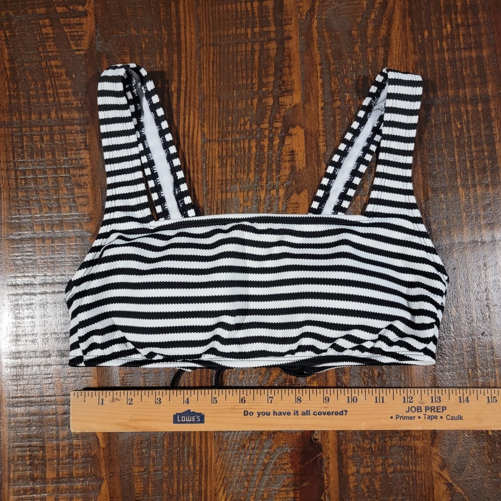 Black/White Striped Bikini Swim Top Squareneck Adjustable Womens Medium Textured